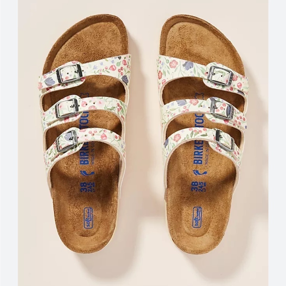 Birkenstock White Floral Triple-Strap Sandals